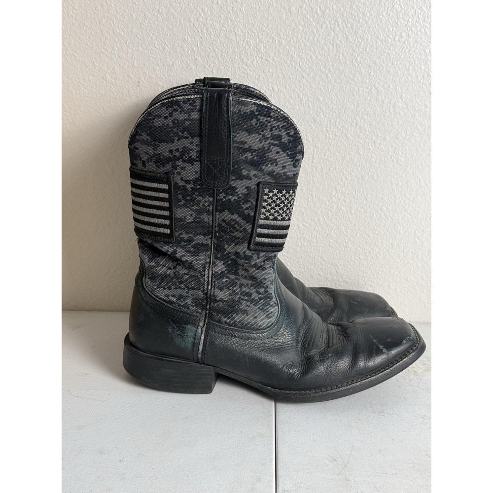 Ariat Western Boots Mens Size 9.5 Black Camo Flag Patriotic Square Toe 10023361